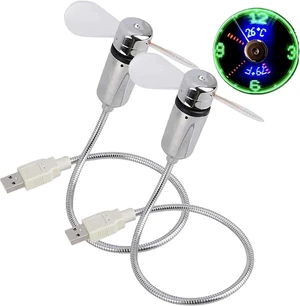 USB Fan with LED Clock Lighting, Mini Gooseneck Rechargeable Desk Fan with Time and Temperature Display, Portable Quiet USB Cooling Fan for Home Office Laptop Bedroom Travel (2PCS) USB Fan with LED Clock Lighting, Mini Gooseneck Rechargeable Desk Fan with Time and Temperature Display, Portable Quiet USB Cooling Fan for Home Office Laptop Bedroom Travel (2PCS)