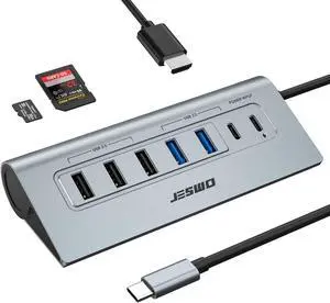 JESWO 10-in-1 Aluminum USB-C Hub, 4K60Hz HDMI, 100W Charging, SD/TF Reader JESWO 10-in-1 Aluminum USB-C Hub, 4K60Hz HDMI, 100W Charging, SD/TF Reader
