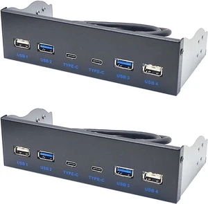 2X USB 3.0 Front Panel for Desktop 5.25In CD-ROM Drive Bay USB3.0/3.2 19Pin USB2.0 9Pin to 2X USB Type C 2X USB 3.0 Front Panel for Desktop 5.25In CD-ROM Drive Bay USB3.0/3.2 19Pin USB2.0 9Pin to 2X USB Type C