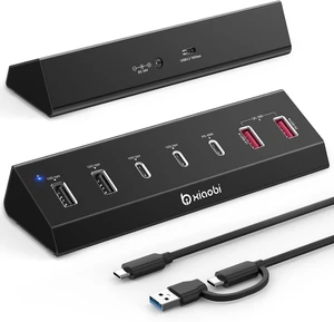Powered USB Hub, 7-Port Aluminum USB C Hub with 2*USB-A 3.2, 2*USB-C 3.2 and 2*QC 18W+1*PD 45W Ports, USB Extension with 24V/3A Power Adapter for MacBook, PC and More(Black). Powered USB Hub, 7-Port Aluminum USB C Hub with 2*USB-A 3.2, 2*USB-C 3.2 and 2*QC 18W+1*PD 45W Ports, USB Extension with 24V/3A Power Adapter for MacBook, PC and More(Black).