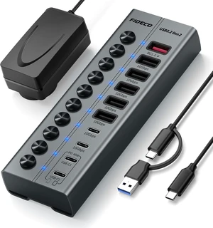 FIDECO 10-Port 72W Powered USB Hub 10Gbps, USB 3.2 Hub with PD 45W Charging FIDECO 10-Port 72W Powered USB Hub 10Gbps, USB 3.2 Hub with PD 45W Charging
