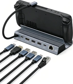 6-in-1 Aluminum Docking Station Compatible with Steam Deck, 4K@120Hz HDMI Monitor Hub Stand with Gigabit Ethernet, 100W PD Fast Charging, 5Gbps USB-C & USB-A Data Ports 6-in-1 Aluminum Docking Station Compatible with Steam Deck, 4K@120Hz HDMI Monitor Hub Stand with Gigabit Ethernet, 100W PD Fast Charging, 5Gbps USB-C & USB-A Data Ports