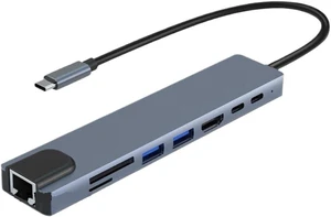 8 in 1 Type-C Hub Adapter with HDMI RJ45 USB 2.0 USB 3.0 SD Card Reader TF Card Reader PD 100W Support 8 in 1 Type-C Hub Adapter with HDMI RJ45 USB 2.0 USB 3.0 SD Card Reader TF Card Reader PD 100W Support