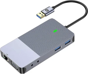 11 in 1 USB Hub, Triple Display Multiport Docking Station with Dual HDMI VGA, 3 USB 3.0 Ports, Ethernet, SD TF Card Slots, .5mm Audio, for Laptops 11 in 1 USB Hub, Triple Display Multiport Docking Station with Dual HDMI VGA, 3 USB 3.0 Ports, Ethernet, SD TF Card Slots, .5mm Audio, for Laptops
