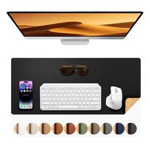 Dual-Sided Desk Pad - 25.6x13.7 inches Leather Desk Mat, Natural Cork Desk Pad Protector, Large Mouse Pad for Desk, Waterproof Desk Blotter Pad, Desk Writing Pad for Office Work/Home, Black Dual-Sided Desk Pad - 25.6x13.7 inches Leather Desk Mat, Natural Cork Desk Pad Protector, Large Mouse Pad for Desk, Waterproof Desk Blotter Pad, Desk Writing Pad for Office Work/Home, Black
