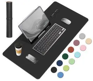 Dual-Sided Desk Pad, Natural Cork & PU Leather Mouse Pad for Desk, Desk Pad Protector, Non-Slip Desk Mat for Office and Home Work, (Black, 23.6" x 13.7") Dual-Sided Desk Pad, Natural Cork & PU Leather Mouse Pad for Desk, Desk Pad Protector, Non-Slip Desk Mat for Office and Home Work, (Black, 23.6" x 13.7")