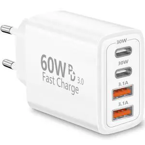 European Plug Adapter USB C, 60W 4-Port USB C Wall Charger European Charger Type C Fast Charging Block US to Europe Adapter for iPhone 17 16 15 14 13 12 11 Pro Max XS XR, Galaxy, iPad, Android European Plug Adapter USB C, 60W 4-Port USB C Wall Charger European Charger Type C Fast Charging Block US to Europe Adapter for iPhone 17 16 15 14 13 12 11 Pro Max XS XR, Galaxy, iPad, Android
