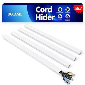 Cord Hider, 56.7in Cord Covers for 2-3 Wires on Wall, Paintable Cable Hider Wire Covers for Cords, Self-Adhesive Cable Cover Management, Easy Set-up Wires Hiders for TV, W0.95 x H0.55in, White Cord Hider, 56.7in Cord Covers for 2-3 Wires on Wall, Paintable Cable Hider Wire Covers for Cords, Self-Adhesive Cable Cover Management, Easy Set-up Wires Hiders for TV, W0.95 x H0.55in, White