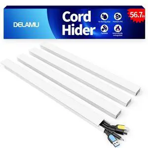 56.7in Cord Hider, Wire Covers for 3-4 Cords on Wall, Premium Cable Hider Cord Covers for Wires, Paintable Cable Management Wire Hiders for TV, Cable Cover Raceway Kit, W1.18x H0.6in, White 56.7in Cord Hider, Wire Covers for 3-4 Cords on Wall, Premium Cable Hider Cord Covers for Wires, Paintable Cable Management Wire Hiders for TV, Cable Cover Raceway Kit, W1.18x H0.6in, White