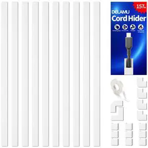157in Cord Covers for Wires on Wall, Cord Hider for 1 Cord, Paintable Cable Hider, Cable Management Wire Covers for Cords, W0.55 H0.4in, White 157in Cord Covers for Wires on Wall, Cord Hider for 1 Cord, Paintable Cable Hider, Cable Management Wire Covers for Cords, W0.55 H0.4in, White