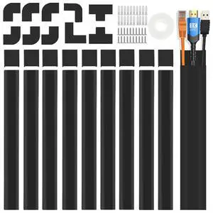 157" Cord Cover Raceway Kit, Large Cable Cover for Wall, Black 157" Cord Cover Raceway Kit, Large Cable Cover for Wall, Black