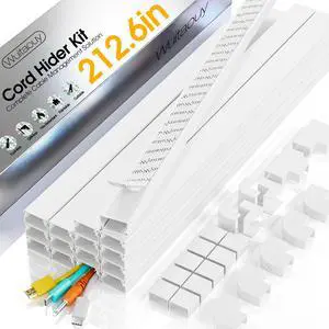 Wire Covers for Cords on Wall, 212.6in Cord Hider Wall, Cord Covers for 2-3 Wires on Wall, Paintable Cable Hider Raceway, Easier Set-up Wire Hider, Self-Adhesive Cable Cover, W0.95 H0.55in, White Wire Covers for Cords on Wall, 212.6in Cord Hider Wall, Cord Covers for 2-3 Wires on Wall, Paintable Cable Hider Raceway, Easier Set-up Wire Hider, Self-Adhesive Cable Cover, W0.95 H0.55in, White