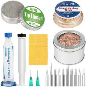 Soldering Tip Cleaning Kit, Includes Tip Tinner Brass Wire, Solder Wick, Cleaning Sponge, Solder Flux & Solder Iron Tips Soldering Tip Cleaning Kit, Includes Tip Tinner Brass Wire, Solder Wick, Cleaning Sponge, Solder Flux & Solder Iron Tips