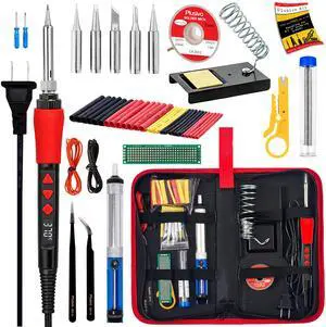 Soldering Iron Kit, 60W LED Display Digital Solder Pen, 5 Replaceable Tips, 21-in-1 Fast Heating with Solder Wire, Stand, Desoldering Pump, for Electronics Repair Hobby DIY 120V US Plug from Plusivo Soldering Iron Kit, 60W LED Display Digital Solder Pen, 5 Replaceable Tips, 21-in-1 Fast Heating with Solder Wire, Stand, Desoldering Pump, for Electronics Repair Hobby DIY 120V US Plug from Plusivo