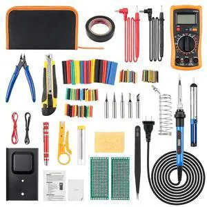 Soldering Iron Kit, Digital Multimeter, 80W Soldering Iron, 5 Soldering Iron Tips, Solder Wire, Stand, Desoldering Pump, Soldering Welding Iron Kit for Electronics Hobby DIY 110V US Plug Soldering Iron Kit, Digital Multimeter, 80W Soldering Iron, 5 Soldering Iron Tips, Solder Wire, Stand, Desoldering Pump, Soldering Welding Iron Kit for Electronics Hobby DIY 110V US Plug