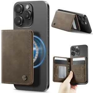 Magnetic Wallet for iPhone 17/16/15/14/13/12 Series, Upgraded Strong Magnetic Card Holder Phone Wallet, RFID Blocking PU Leather Wallet Stand for Women Men, Not for iPhone 13/12 Mini, Brown Magnetic Wallet for iPhone 17/16/15/14/13/12 Series, Upgraded Strong Magnetic Card Holder Phone Wallet, RFID Blocking PU Leather Wallet Stand for Women Men, Not for iPhone 13/12 Mini, Brown