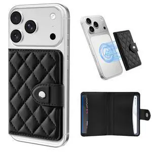 Compatible with Magsafe Wallet Magnetic 4-Card Holder, Magnetic Wallet for iPhone, RFID Blocking, Diamond Quilting Leather, Slim for iPhone 17/16/15/14/13/12 Series, Not for 13/12 Mini, Black Compatible with Magsafe Wallet Magnetic 4-Card Holder, Magnetic Wallet for iPhone, RFID Blocking, Diamond Quilting Leather, Slim for iPhone 17/16/15/14/13/12 Series, Not for 13/12 Mini, Black