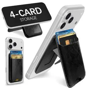 Compatible with Magsafe Wallet with Stand - Magnetic Wallets for iPhone 17/16/15/14/13/12 Series Slim Leather Minimalist Magnet Phone Card Holder for Men Women Fit 4 Cards, Black Compatible with Magsafe Wallet with Stand - Magnetic Wallets for iPhone 17/16/15/14/13/12 Series Slim Leather Minimalist Magnet Phone Card Holder for Men Women Fit 4 Cards, Black