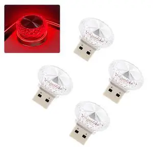 4PCS Mini USB LED Car Interior Atmosphere Lamp for Decor, Red 4PCS Mini USB LED Car Interior Atmosphere Lamp for Decor, Red
