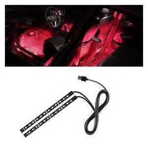 Universal Car LED Strip Light, USB Port Auto Interior Decorative Lamp, 12V Under Dash Ambient Night Light, 24 LEDs RGB Neon Interior Atmosphere Lights, LED Ambient Lights for Car SUV (Red, USB) Universal Car LED Strip Light, USB Port Auto Interior Decorative Lamp, 12V Under Dash Ambient Night Light, 24 LEDs RGB Neon Interior Atmosphere Lights, LED Ambient Lights for Car SUV (Red, USB)