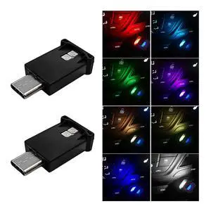 USB Type C LED Ambient Light, 8 Colors RGB 5V Car Smart LED Atmosphere Lighting Night Lamp, Mini USB Adjustable Brightness Interior Light Decor for Home Car Laptop (2PCS) USB Type C LED Ambient Light, 8 Colors RGB 5V Car Smart LED Atmosphere Lighting Night Lamp, Mini USB Adjustable Brightness Interior Light Decor for Home Car Laptop (2PCS)
