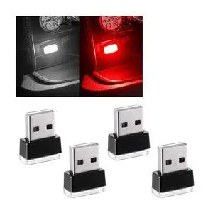 4 PCS USB LED Car Interior Atmosphere Lamp, Plug-in USB Decor Night Light, Portable Auto Ambient Lighting Kit, Universal Vehicle Interior Accessories for Most Cars (White & Red) 4 PCS USB LED Car Interior Atmosphere Lamp, Plug-in USB Decor Night Light, Portable Auto Ambient Lighting Kit, Universal Vehicle Interior Accessories for Most Cars (White & Red)