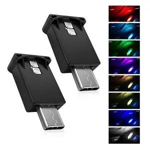 2 PCS USB Type C LED Ambient Light, 8 Colors RGB Car Ambient Lights Adjustable Brightness Night Lamp, 5V Plug-In Smart USB Atmosphere Light for Vehicle Home Office 2 PCS USB Type C LED Ambient Light, 8 Colors RGB Car Ambient Lights Adjustable Brightness Night Lamp, 5V Plug-In Smart USB Atmosphere Light for Vehicle Home Office