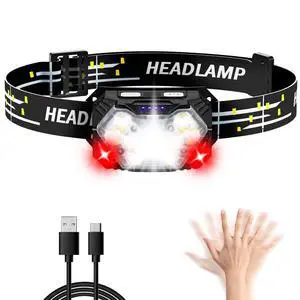 9 LED Headlamp Rechargeable, 2000 Lumen Super Bright 10 Modes Motion Sensor Head Lamp with White Red Light, Ultralight and Waterproof Headlight Flashlight with USB C Cable for Camping Hiking 9 LED Headlamp Rechargeable, 2000 Lumen Super Bright 10 Modes Motion Sensor Head Lamp with White Red Light, Ultralight and Waterproof Headlight Flashlight with USB C Cable for Camping Hiking