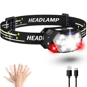 2000LM Ultra Bright 9 LED Headlamp, USB C Rechargeable Headlight, 10 Modes, Waterproof Motion Sensor Head Lamp Flashlight with White Red Light, Adjustable Headband for Adults Outdoor Hiking 2000LM Ultra Bright 9 LED Headlamp, USB C Rechargeable Headlight, 10 Modes, Waterproof Motion Sensor Head Lamp Flashlight with White Red Light, Adjustable Headband for Adults Outdoor Hiking