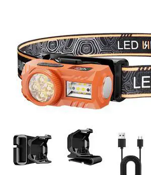 Headlamp, 600 Lumen Ultra-Light LED Rechargeable Headlight with White Red Light, Waterproof Motion Sensor Head Lamp, 6 Mode for Outdoor Camping Running Hiking Fishing (Yellow) Headlamp, 600 Lumen Ultra-Light LED Rechargeable Headlight with White Red Light, Waterproof Motion Sensor Head Lamp, 6 Mode for Outdoor Camping Running Hiking Fishing (Yellow)