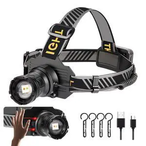 LED Headlamp Rechargeable with Motion Sensor Head Lights for Forehead USB C Power Bank Function Head lamp for Adults Outdoor Camping Hiking Riding Running LED Headlamp Rechargeable with Motion Sensor Head Lights for Forehead USB C Power Bank Function Head lamp for Adults Outdoor Camping Hiking Riding Running