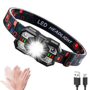 Headlamp Rechargeable, 1200 Lumen Super Bright LED Headlight Motion Sensor, 10 Mode Waterproof Lightweight Headlamp Flashlight with Red Light, for Hiking Running Fishing Cycling Camping Headlamp Rechargeable, 1200 Lumen Super Bright LED Headlight Motion Sensor, 10 Mode Waterproof Lightweight Headlamp Flashlight with Red Light, for Hiking Running Fishing Cycling Camping