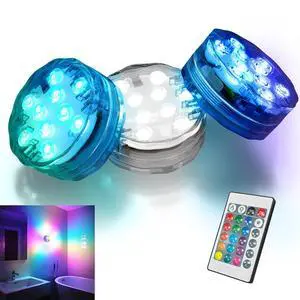 3 Pack RGB Waterproof Shower Light with Multi Color Convertible Wireless LED Shower Lamp - Ideal for Bath, Shower, Spa, Vanity Lamp, Pond, Party 3 Pack RGB Waterproof Shower Light with Multi Color Convertible Wireless LED Shower Lamp - Ideal for Bath, Shower, Spa, Vanity Lamp, Pond, Party