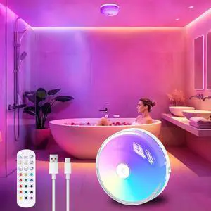 2 Pack Waterproof Rechargeable LED Shower Lights, RGBW Mood Light Remote Controlled Dimmable Timer Wireless Ceiling Lamp for Bathroom Closet Hallway Stair Party Decor (1) 2 Pack Waterproof Rechargeable LED Shower Lights, RGBW Mood Light Remote Controlled Dimmable Timer Wireless Ceiling Lamp for Bathroom Closet Hallway Stair Party Decor (1)