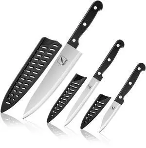 Kitchen Knife, 3-Pcs Knife Set With Sheath, 8 Inch Chef Knife, 4.5 Inch Utility Knife, 4 Inch Paring Chef Knife, Stainless Steel, Black Kitchen Knife, 3-Pcs Knife Set With Sheath, 8 Inch Chef Knife, 4.5 Inch Utility Knife, 4 Inch Paring Chef Knife, Stainless Steel, Black