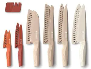 Knife set, 13 Pieces Kitchen Knives Set with Sharpener, Anti-Rust Coating and Blade Guard, Home Essentials, Camping Essentials - Muliticolor Knife set, 13 Pieces Kitchen Knives Set with Sharpener, Anti-Rust Coating and Blade Guard, Home Essentials, Camping Essentials - Muliticolor