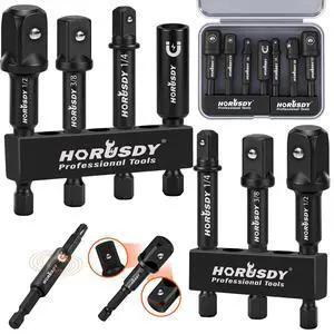 7-Piece High Torque Impact Socket Adapter & Magnetic Bit Holder Set, 1/4" Hex Shank Drill Socket Adapter to 1/2" 3/8" 1/4" Drive, Magnetic Bit Holder for Impact Driver & Drill, With Organizer Rack 7-Piece High Torque Impact Socket Adapter & Magnetic Bit Holder Set, 1/4" Hex Shank Drill Socket Adapter to 1/2" 3/8" 1/4" Drive, Magnetic Bit Holder for Impact Driver & Drill, With Organizer Rack