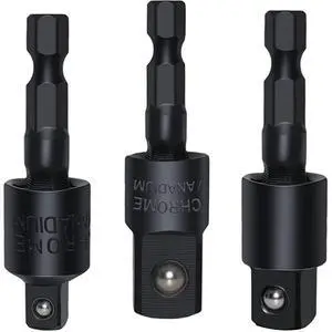 3 Pieces Wobble Socket Adapters, 1/4" Hex Shank to 1/4" 3/8" 1/2" Square Socket Drives, 360° Rotatable Universal Joint Swivel Socket Set for Cordless Drills Ratchet Extension 3 Pieces Wobble Socket Adapters, 1/4" Hex Shank to 1/4" 3/8" 1/2" Square Socket Drives, 360° Rotatable Universal Joint Swivel Socket Set for Cordless Drills Ratchet Extension