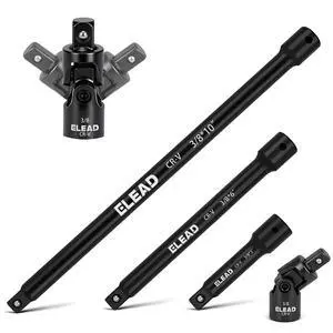 4-Piece 3/8" Drive Socket Extension Bar Set, 3, 6, 10 inch Professional Extension Set, 3/8 Inch Drive Universal Joint Socket, Premium Cr-V Steel Sockets Wrench Extender 4-Piece 3/8" Drive Socket Extension Bar Set, 3, 6, 10 inch Professional Extension Set, 3/8 Inch Drive Universal Joint Socket, Premium Cr-V Steel Sockets Wrench Extender