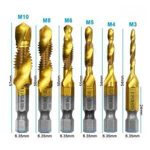 6 PCS Combination Drill and Tap Set, Professional HSS Titanium Thread Tap Drill Bit Set in 6-32NC 8-32NC 10-32NC 10-24NC 12-24NC 1/4-20NC, Quick Change Screw Tapping with 1/4Hex Shank 6 PCS Combination Drill and Tap Set, Professional HSS Titanium Thread Tap Drill Bit Set in 6-32NC 8-32NC 10-32NC 10-24NC 12-24NC 1/4-20NC, Quick Change Screw Tapping with 1/4Hex Shank