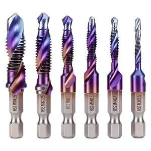 6 Pcs Combination Drill and Tap Bit Set Combination Drill Tap Bit Sets Metric(M3 - M10) Drills Taps Set for One-Step Drilling Tapping and Deburring 6 Pcs Combination Drill and Tap Bit Set Combination Drill Tap Bit Sets Metric(M3 - M10) Drills Taps Set for One-Step Drilling Tapping and Deburring