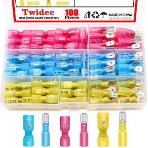 /100PCS Heat Shrink Spade Connectors Kit 22-10 AWG Female and Male Spade Terminlas Quick Disconnect Connectors Fully Insulated Electrical Wire Crimp Connector for Automotive Marine N-070-100PCS /100PCS Heat Shrink Spade Connectors Kit 22-10 AWG Female and Male Spade Terminlas Quick Disconnect Connectors Fully Insulated Electrical Wire Crimp Connector for Automotive Marine N-070-100PCS