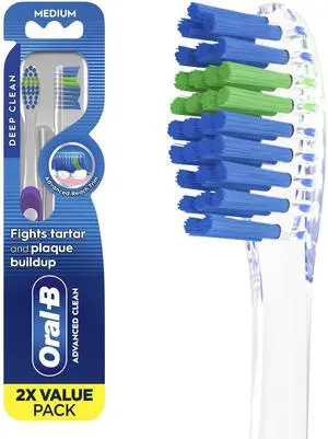 Pro Health Fights Plaque & Tartar, 2 Count Medium Manual Toothbrush Pack, Indicator Bristles, Plaque Fighter, Gentle on Teeth Pro Health Fights Plaque & Tartar, 2 Count Medium Manual Toothbrush Pack, Indicator Bristles, Plaque Fighter, Gentle on Teeth
