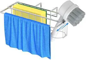 Sponge Holder for Double Kitchen Sink, 3-in-1 Sink Caddy, Brush, Dish Towel, Sponge Sink Organizer Liquid Drainer Rack - SUS304 Stainless Steel Sponge Holder for Double Kitchen Sink, 3-in-1 Sink Caddy, Brush, Dish Towel, Sponge Sink Organizer Liquid Drainer Rack - SUS304 Stainless Steel