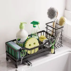 Sponge Holder for Kitchen Sink, Kitchen Sink Caddy with Long-Handled Dish Brushes Holder, 304 Rustproof Stainless Steel Countertop Organizers and Storage, Home Kitchen Sink Accessories (Black) Sponge Holder for Kitchen Sink, Kitchen Sink Caddy with Long-Handled Dish Brushes Holder, 304 Rustproof Stainless Steel Countertop Organizers and Storage, Home Kitchen Sink Accessories (Black)