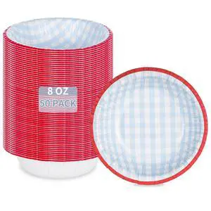 50 Pack Small Paper Bowls, 8 Oz Disposable Soup Bowl, Blue Gingham Disposable Bowls, Soak Proof, Microwave Safe Compostable Checkered Bowl for Snacks, Dessert, Breakfast, Lunch And Dinner Meals 50 Pack Small Paper Bowls, 8 Oz Disposable Soup Bowl, Blue Gingham Disposable Bowls, Soak Proof, Microwave Safe Compostable Checkered Bowl for Snacks, Dessert, Breakfast, Lunch And Dinner Meals