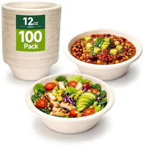 12 oz, 100, PackPaper Bowls Disposable, Compostable 12 oz, 100, PackPaper Bowls Disposable, Compostable