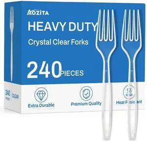 240 Count Extra Heavy Duty Clear Plastic Forks, Solid and Durable Premium Disposable Forks - BPA-Free & Heat Resistant Plastic Cutlery Utensils for Parties, Events and Everyday Use 240 Count Extra Heavy Duty Clear Plastic Forks, Solid and Durable Premium Disposable Forks - BPA-Free & Heat Resistant Plastic Cutlery Utensils for Parties, Events and Everyday Use