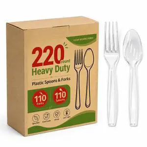 220 Count Heavy Duty Plastic Silverware Clear Forks and Spoons 220 Count Heavy Duty Plastic Silverware Clear Forks and Spoons