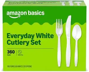 Disposable Everyday White Assorted Cutlery Set, 360 Count, Large Combo Pack, Forks, Spoons, and Knives Disposable Everyday White Assorted Cutlery Set, 360 Count, Large Combo Pack, Forks, Spoons, and Knives
